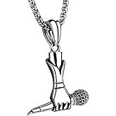 PAURO Men's Stainless Steel Singer Microphone Pendant Music Charm Necklace Hip Hop Jewelry Silver/Black
