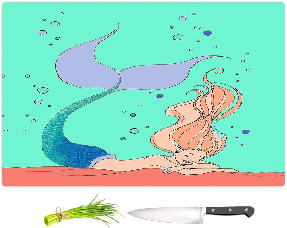 DiaNoche Kitchen Cutting Boards by Julia Di Sano - Mermaid Nap Mint Large 15x11 inches