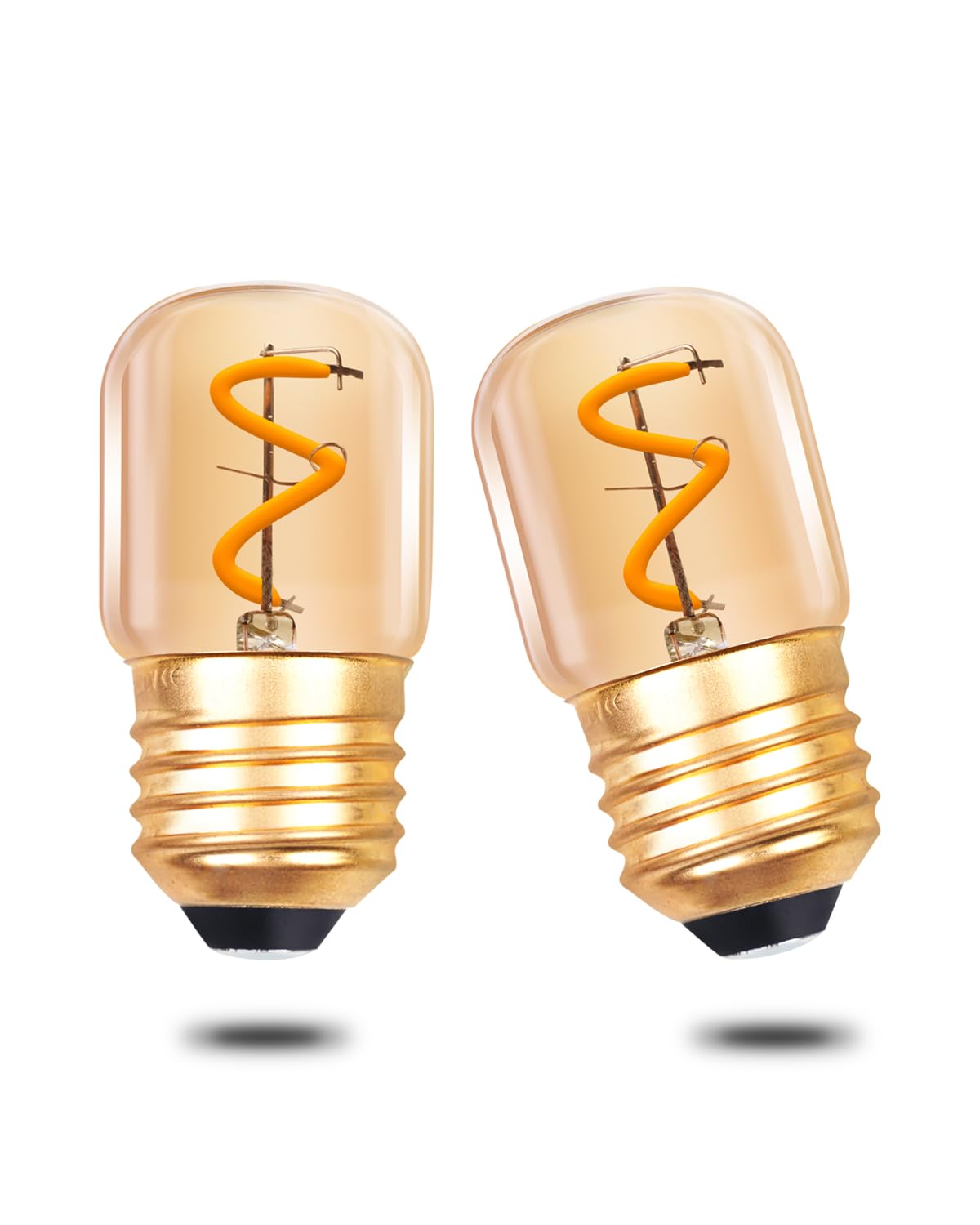Klarlight 1W E27 LED Night Light Bulbs, Mini Spiral Filament Vintage Bulbs, T28 Tubular Edison Tube Lights Warm White 2200K, Amber Glass, 10W/15W Equivalent, 35 Lumen, Non-Dimmable, 2 Pack