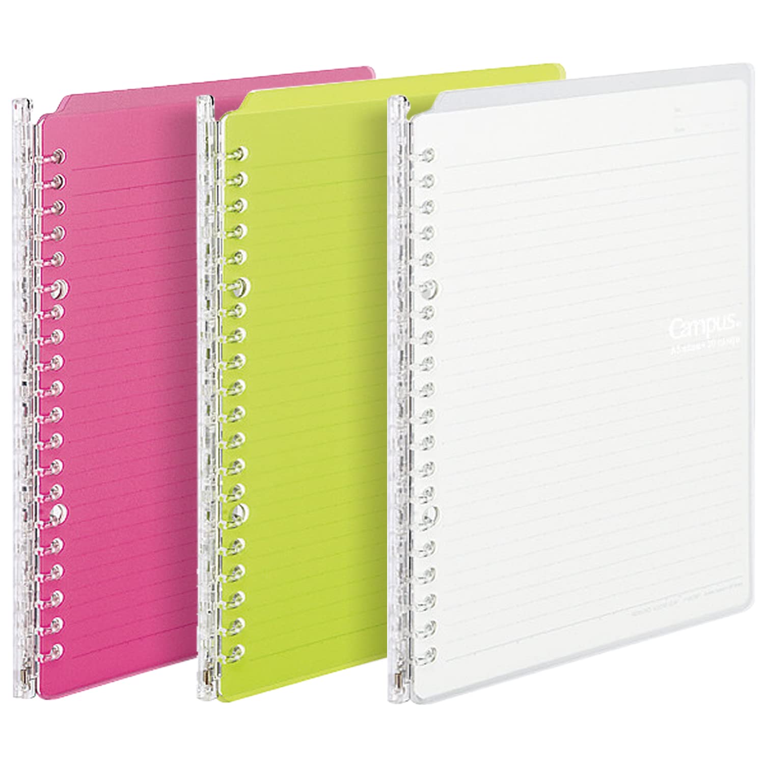 KOKUYO Campus Smart Ring Binder, Up to 25 Sheets, B5, 26 Holes, Set of 3 (Clear, Yellow & Pink Set)