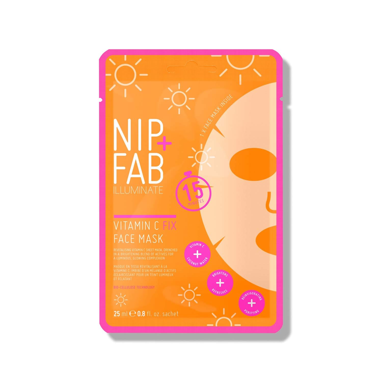 Nip + Fab Vitamin C Fix Sheet Mask for Face with Coconut Water, Citrus Fruit Extract, Hydrating Antioxidant Facial Mask for Skin Brightening and Toning, 24ml