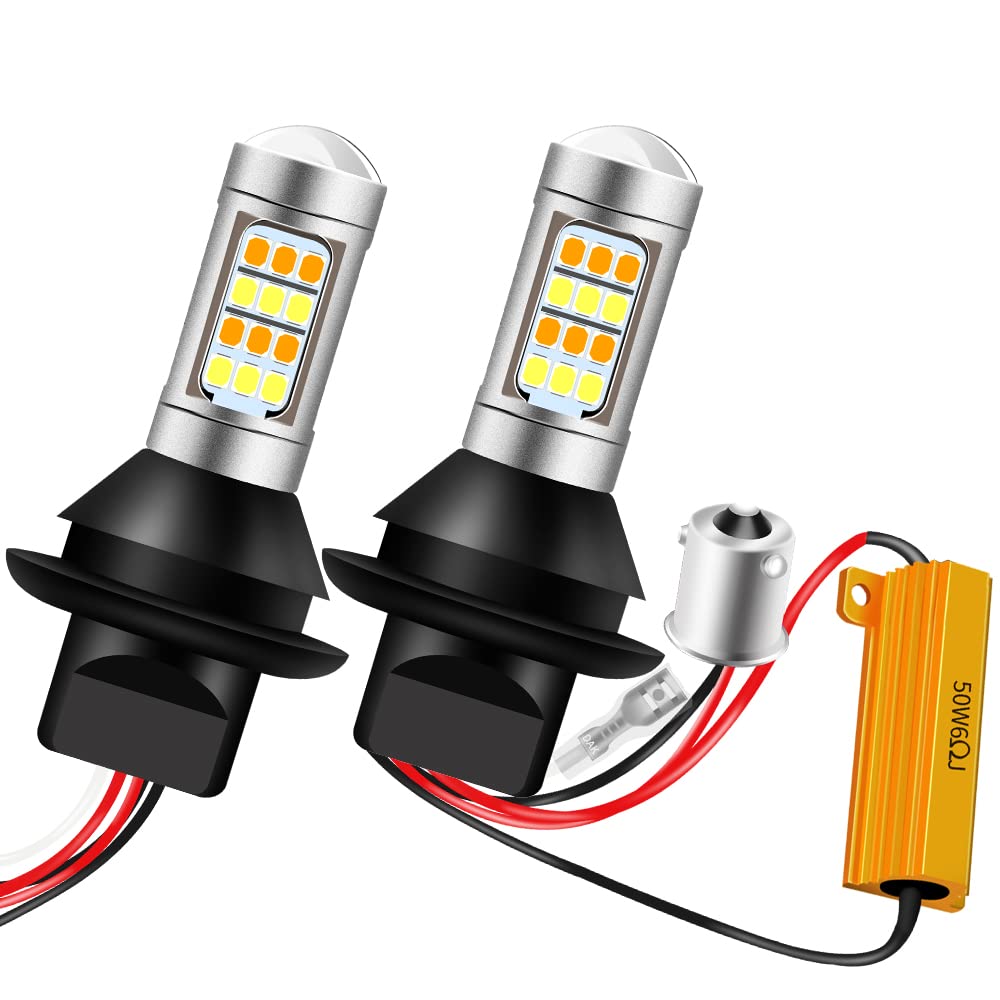 KaiDengZhe 2Pcs 1156 BAU15S PY21W LED Bulbs White/Amber Daul Color Switchback LED Turn Signal Light Daytime Running Lights DRL Canbus Error Free 2835 42 SMD 12V LED with 50W 6ohm Load Resistors
