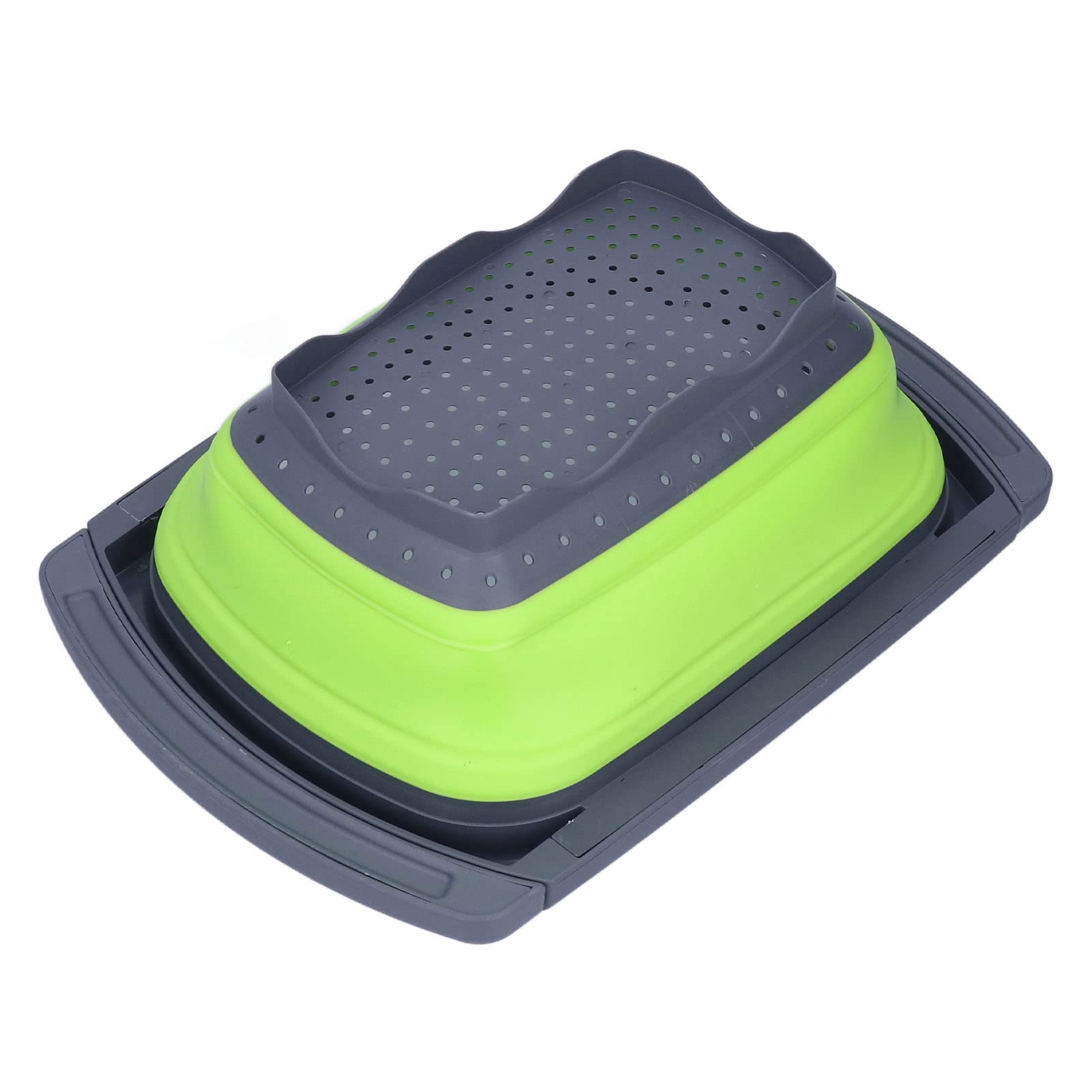 Kitchen Collapsible Colander,Over The Sink Rectangular Colander with Extendable Handles,10.4x15.4x1.7inch,Silicone Folding Strainer Pasta Fruit Colander Strainer for Draining Fruit,Pasta