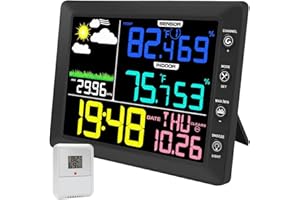 Urageuxy Weather Station Wireless Indoor Outdoor Thermometer, 8.3 Inch Color Display Digital Home Weather Station Wireless with Clock, Dew Point, Temperature, Humidity, Weather Forecast