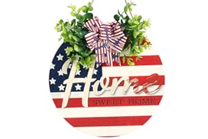 AFASITEN Patriotic Wreaths for Front Door，（12 Inches） 4th of July Wreath Decoration（Wooden） Memorial Day Wreath，Red White Blue Wreath