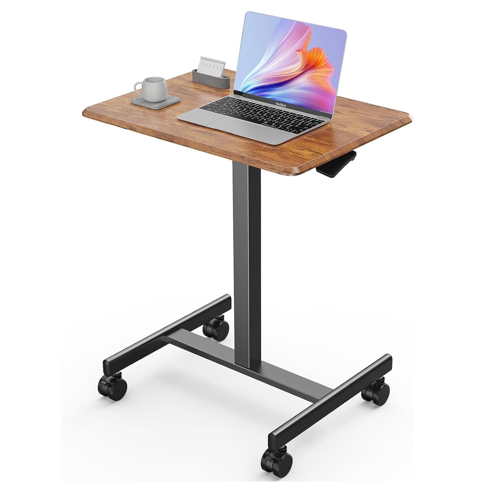 Sweetcrispy Mobile Small Standing Desk - Sit Stand Portable Rolling Laptop Desk with Lockable Wheels, Adjustable Height Computer Workstations, Brown Image