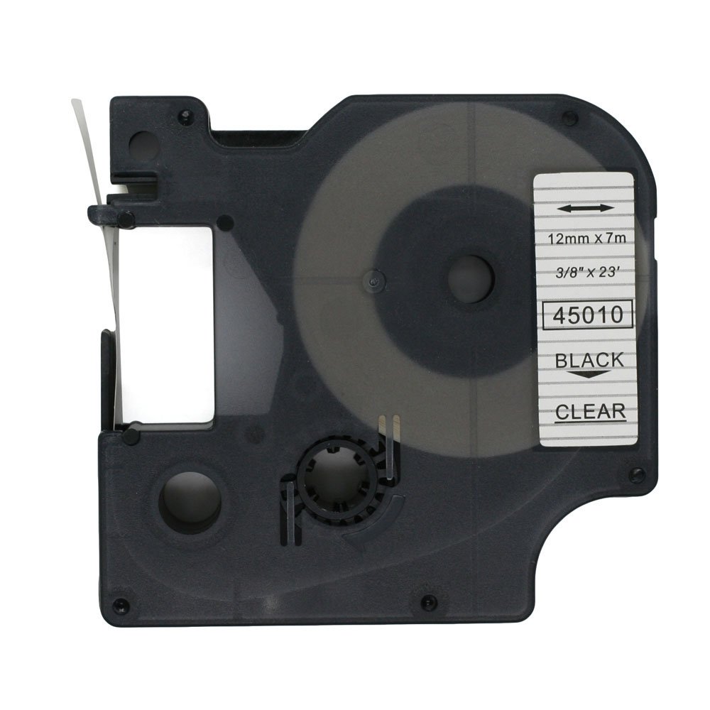 BROVACS 1 Pack Black on Clear Label Tape Compatible for DYMO D1 45010 12mm 1/2" OPA2210