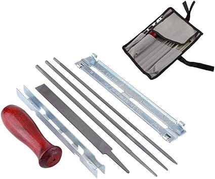 Amazon チェーンソー目立てセット 8点セット チェーン用 丸ヤスリ 4 0mm 4 8mm 5 5mm 各1本 平ヤスリ ハンドル デプスゲージ 収納袋付き チェーンソーアクセサリ