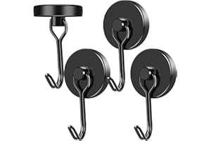 MIKEDE Black Strong Magnetic Hooks, 70LB+ Swivel Swing Magnetic Hooks Heavy Duty, Cruise Hooks Neodymium Magnets with Hooks for Hanging, Home, Metal Door, Office and Garage - Pack of 4