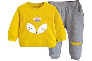 Baby Girls Cute Clothes 2 Pieces Long Sleeve Sweatshirt Top Pocket Sweatpants Kids Animal Casual Sweatsuit Outfits Set