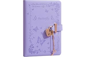 Diary with Lock and Key for Girls, Butterfly Decor PU Leather Notebook with Memory Label, 288 Pages Journal with Heart-Shaped