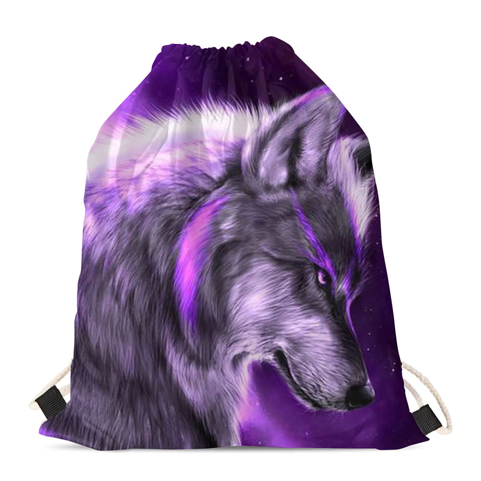 Showudesigns Wolf Galaxy Drawstring Bag for Children String Gymsack PE Cinch Sack Sport Hiking Gymbag Women Girls Travel Beach String Storage