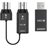 LEKATO Wireless MIDI Adapter, Bluetooth MIDI Adapter 5-PIN DIN with USB, Low Latency Rechargeable for Synthesizer, Digital Piano Keyboard to Mac OS/iOS/Windows