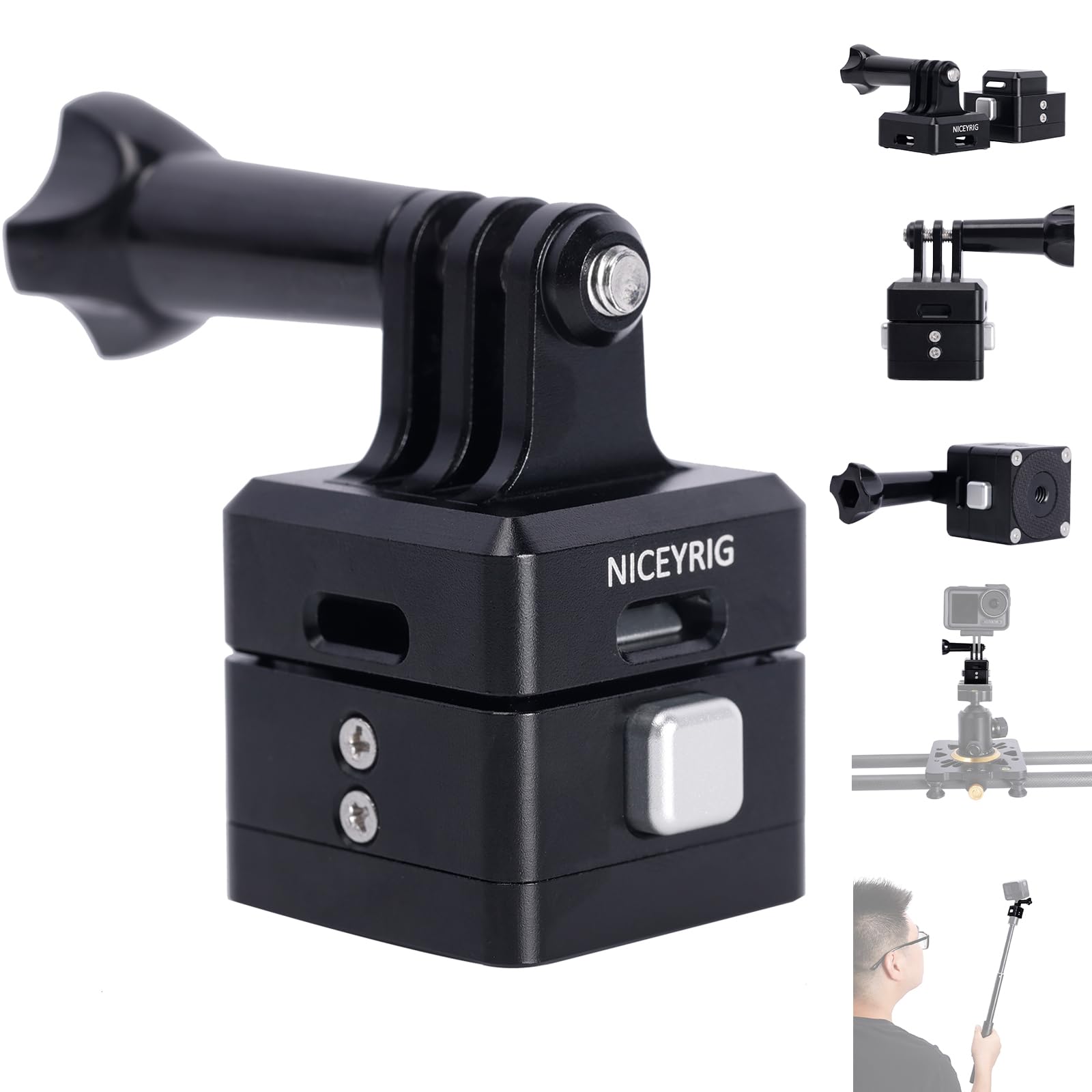 NICEYRIG Action Camera Tripod Mount Adapter for go pro Hero 11/10/9/8/7,DJI OSMO Action 3/4 Action Camera Drop-in Base Plate for Extension Pole, Tripod, Bike Mount, Dolly Rail Slider, Stabilizer