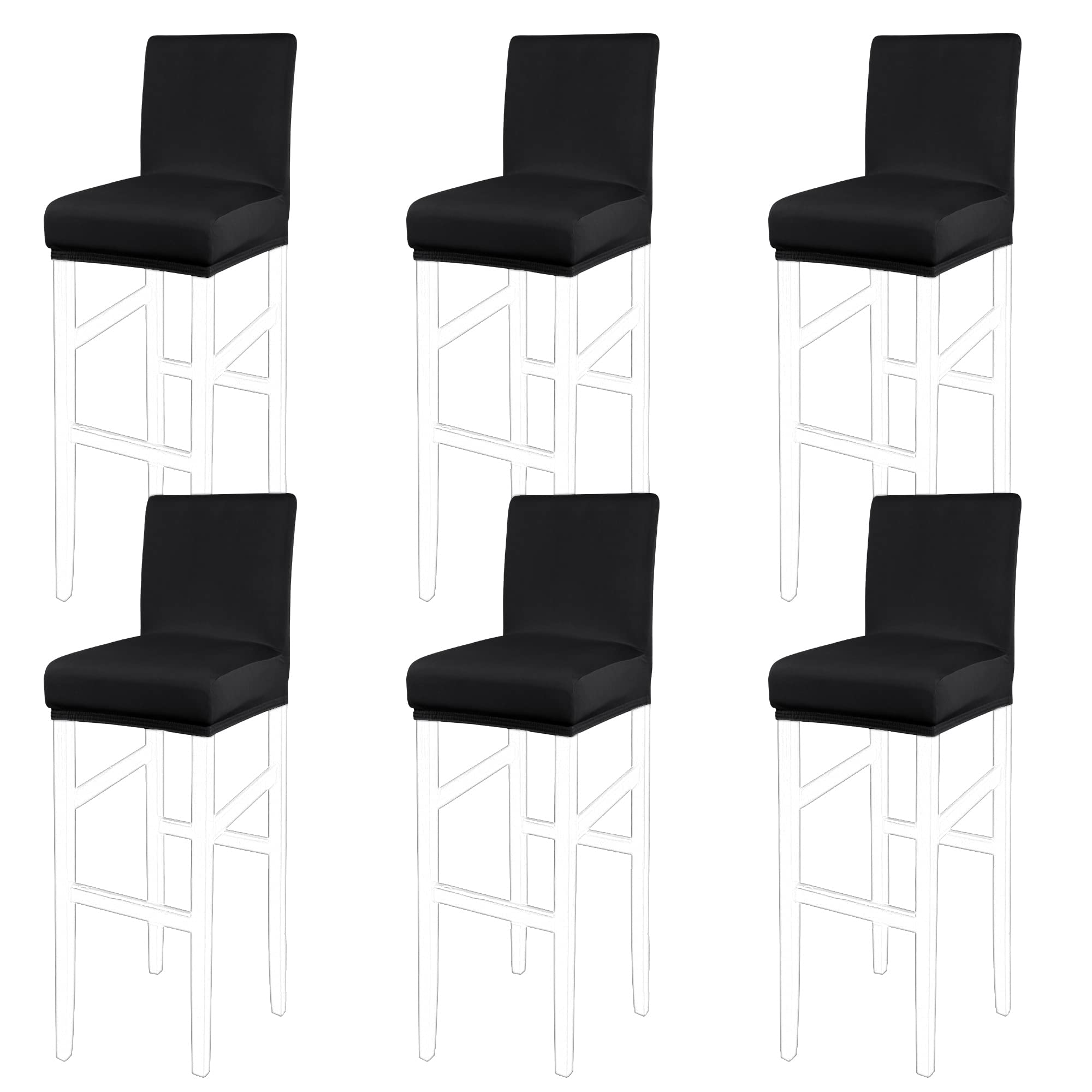 PiccoCasa Set of 6 Bar Stool Covers with Elastic Bottom, Stretch & Removable Dining Chair Covers for Pub Counter - Spandex Height Side Chair Covers Protector Slipcovers Black
