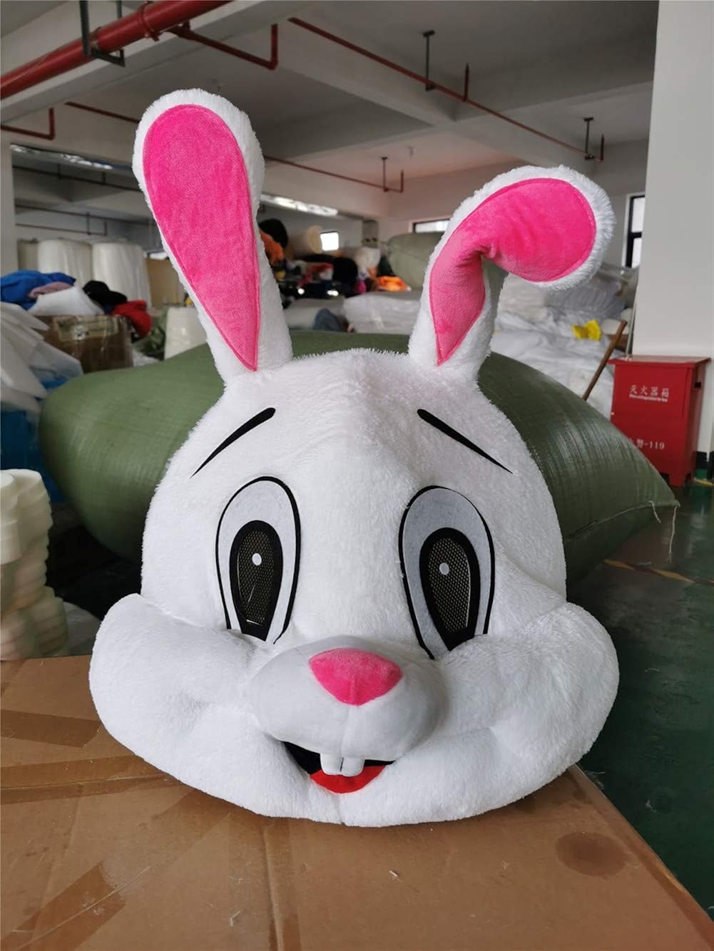 Plush Bunny Costume Rabbit Mascot Costume Hare Animal Mask Head Adult Halloween Dress, White - Image 3
