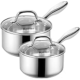 SLOTTET 1Qt & 2Qt Stainless Steel Sauce Pan Set with Lid,4 Pcs Non Stick Saucepan,Small Kitchen Pots,Induction Compatible,PFOA FREE