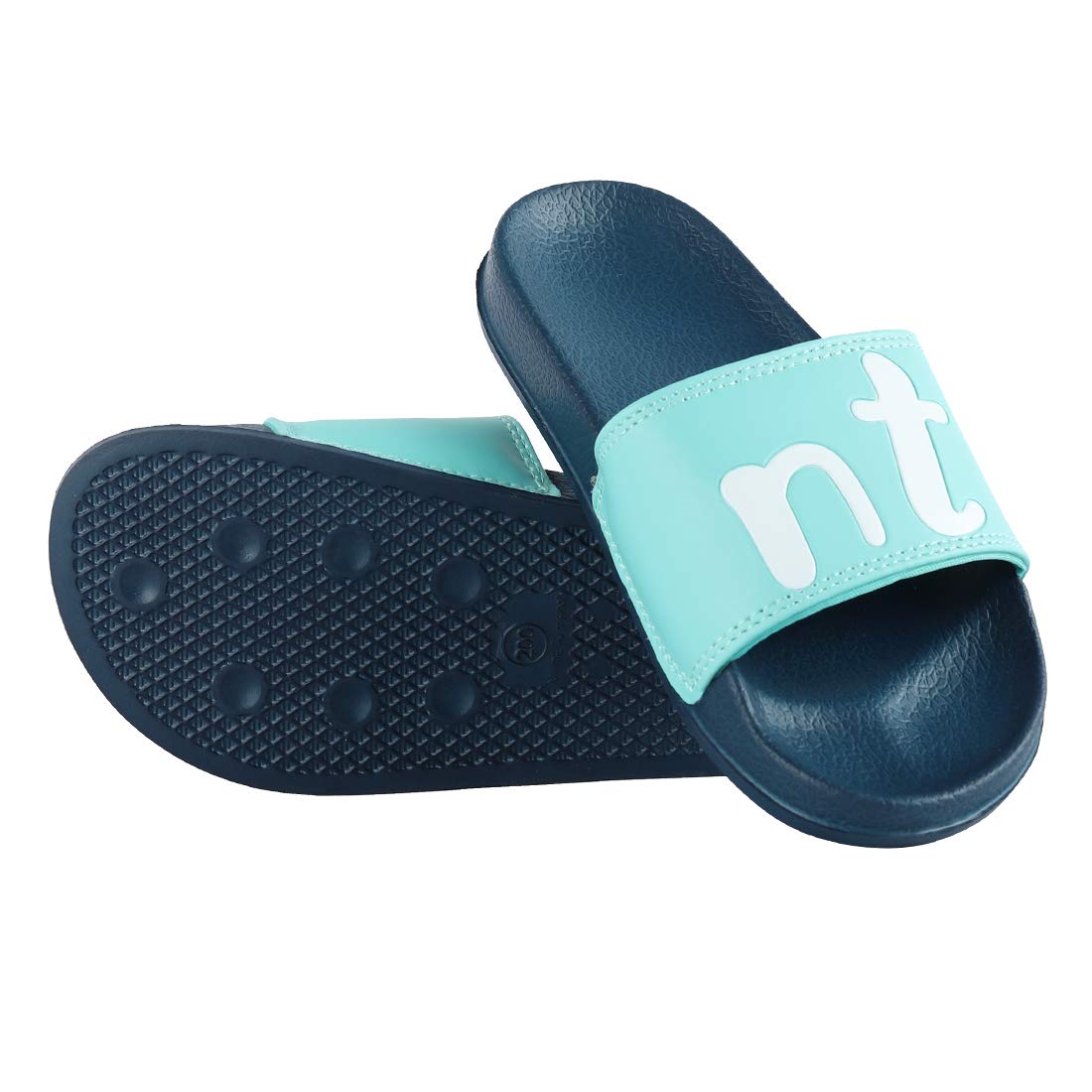 ZooYi Boys Girls Cartoon Bathroom Slide Slippers Kids Indoor Outdoor Soft Sandals Water Flip Flop Shoes (13.5 Little Kid, Mint)