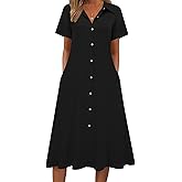 Zeagoo Summer Dresses for Women 2026 Button Down Shirt Dresses Aline Long Sundress Short Sleeve Beach Travel Cover Up