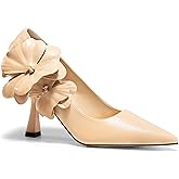 Coutgo Womens Stiletto High Heels Flower Dress Shoes Closed Pointed Toe Slip on Wedding Party Formal Pumps