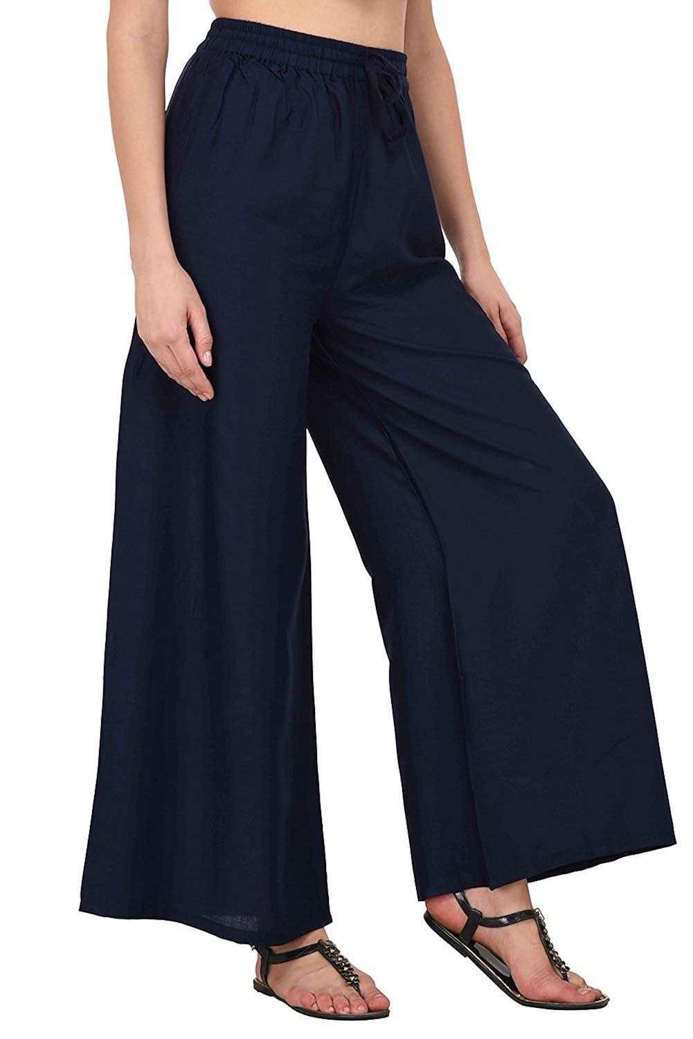 amasree women's cotton ankle length palazzos(amasree114_blue_free size)