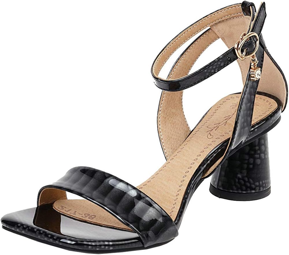 Amazon.com | LUXMAX Women Patent Leather Sandals Block Heel Open Toe Ankle Strap Pumps | Heeled 