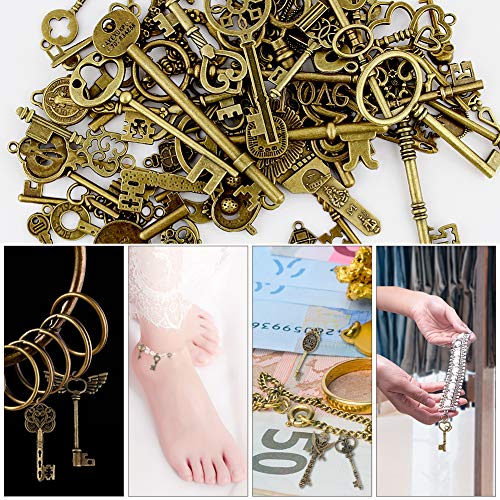 68PCS Skeleton Key Charms, DIY Antique Flying Keys with 10 Yards Hemp Rope