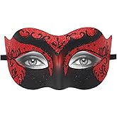 Masquerade Mask for Women Men Couple Venetian Mask Vintage Retro Mask for Halloween Costume Party Mardi Gras (Black Red)