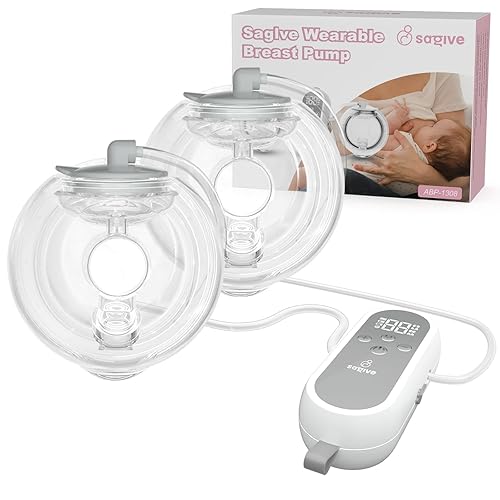 Saglve 1308 Hands Free Breast Pump | SPA-Level Comfort Wearable Breastfeeding Pump 3 Modes & 9 Levels, Low-Noise Electric Breast Pump Portable for Office & Home Use (27mm Shield, 21/24mm Flange) Gray