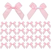 Pink Bow, 50 Pcs Pink Satin Ribbon Bows 2" Self Adhesive Premade Cute Mini Bows for Gift Wrapping DIY Crafts Sewing Party Baking Wedding Scrapbooking Birthday Christmas Baby Shower Decoration