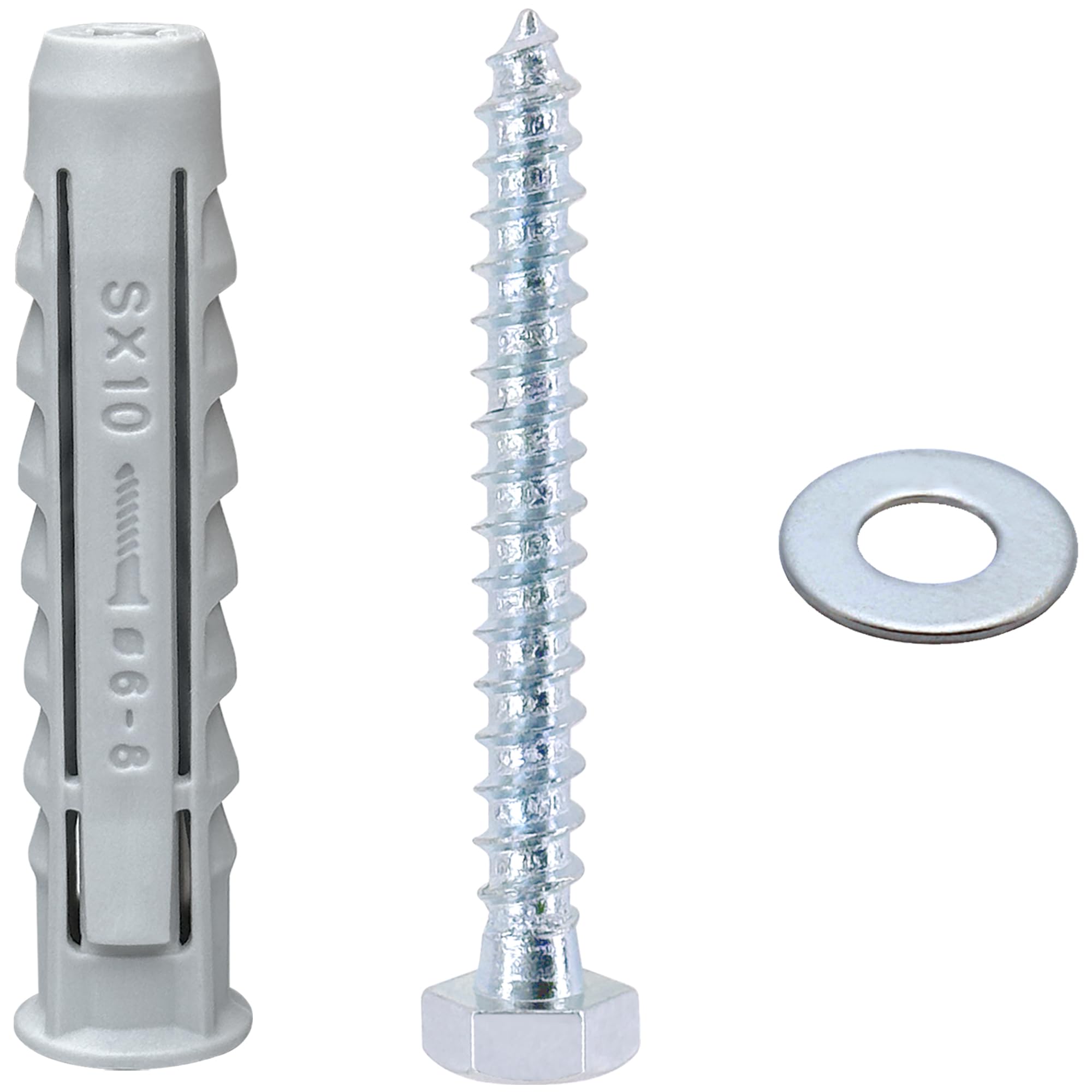12 PCS Heavy-Duty Masonry Brick Wall Fixing Screws Bolts Anchors - Hex Self-Tapping Screws with Expansion Plugs and Washers for TV Mounts, Water Heaters, and Cabinet Installation (M6)