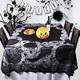 PartyTalk Spider Web Lace Tablecloth Rectangular 80 x 60 Inch Black Halloween Tablecloth Ghost Bat Pumpkin Gothic Halloween Party Home Decorations
