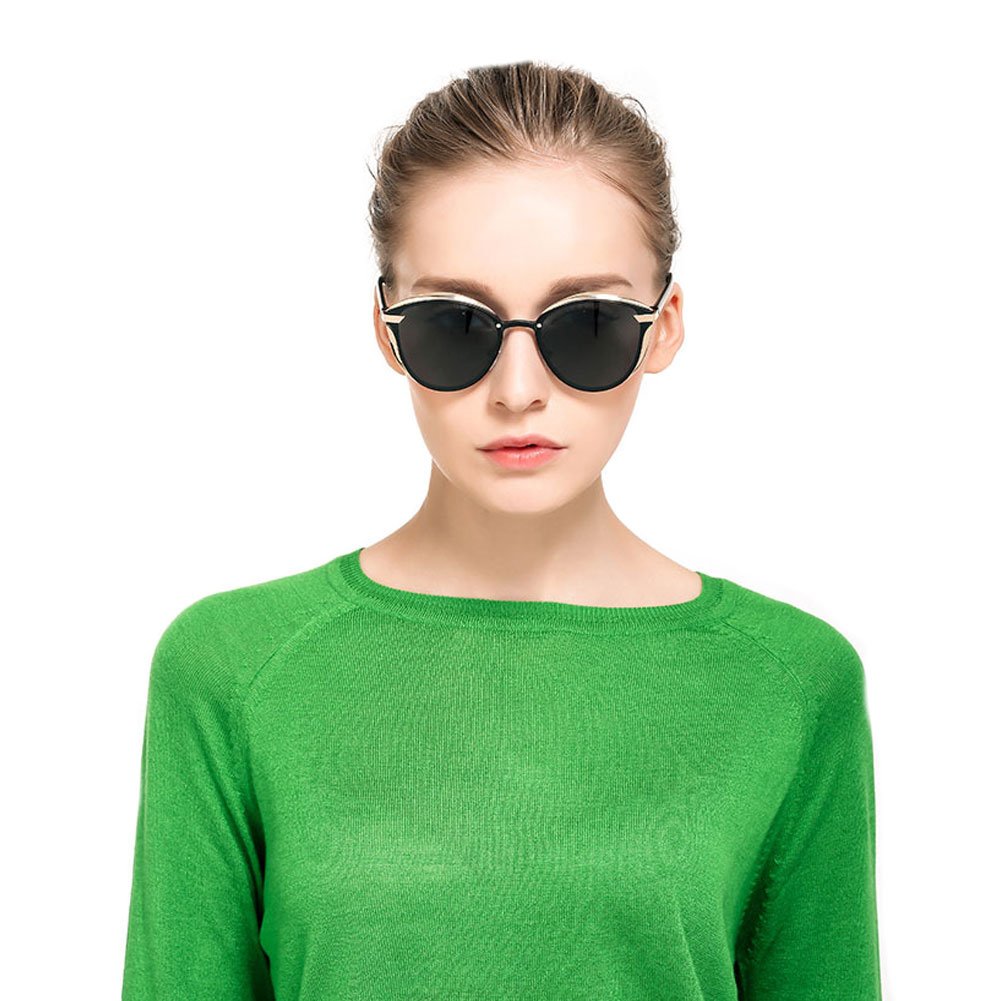 Fashion Polarized Sunglasses for Women Cat Eye Style Mirrored UV400 Protection (black)