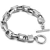 Punk Men & Woman Solid Silver Bracelet Jewelry 925 Sterling Silver Rolo Chain 10MM 7 "8" 9 "10" Charm Lock Bangle Hip Hop Accessories (Classic style, 8.5 inch)