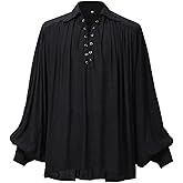 GRACEART Pirate Shirt Men Vampire Renaissance Shirts Victorian Ruffled Medieval Costume Cotton Linen Shirt