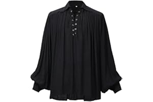 GRACEART Pirate Shirt Men Vampire Renaissance Shirts Victorian Ruffled Medieval Costume Cotton Linen Shirt