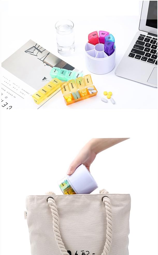 Fambasis 7 Days Pill Box Portable Weekly Pills Organiser Dispenser Mediplanner with Pills Splitter Cutter Medication Reminder for Morn Noon Eve Bed BPA Free - Image 4