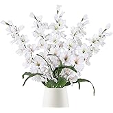 IPOPU 5PCS White Silk Gladiolus Long Stem Artificial Flowers, 33" Height, Classic Elegant Realistic Style for Tall Vase Wedding Centerpieces Home Table Party Decor