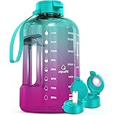 AQUAFIT 1 Gallon Water Bottle with Time Marker - Straw & Chug Lid - BPA Free Gym Water Bottle with Straw - Big Gallon Jug (Galaxy, 128 oz - 2 Lids)