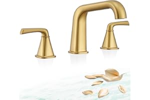 QINKELL Bathtub Faucet Set 3 Hole, Brushed Gold Roman Bathtub Faucet, High Flow Deck Mount Tub Faucet, Widespread Garden Tub Faucet 2-Handle with Hot & Cold Supply Lines