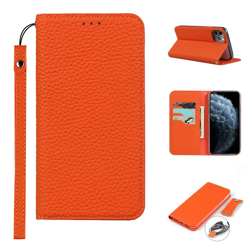 Copmob iPhone 11 Pro Case,Genuine Leather Flip Wallet Case,[3 Card Holders][Magnetic][RFID-Blocking],Protective Phone Case Cover for iPhone 11 Pro - Orange