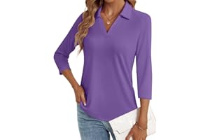 LYHIPSS 3/4 Length Sleeve Womens Tops Dressy Casual V Neck Polo Shirts Business Work Blouses 2025 Trendy Tunic Top