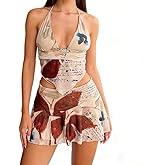 ksotutm Sexy 2 Piece Skirt Sets for Women Floral Print Halter Tank Tops Mini Skirt Summer Beach Casual Outfits