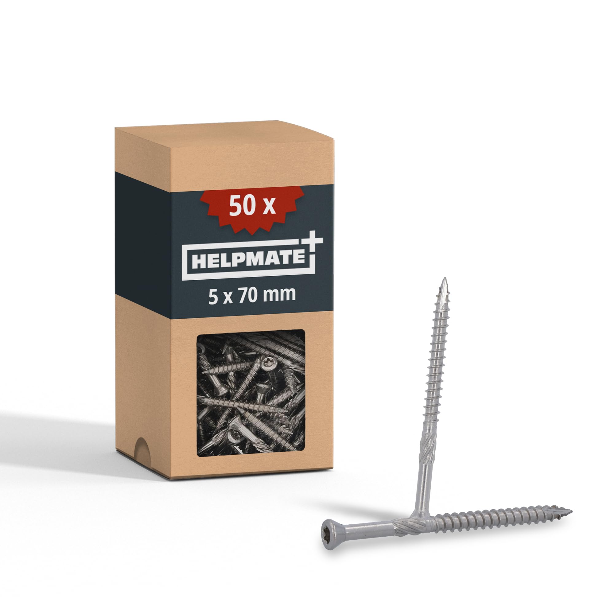 HELPMATE Set of 50 deck screws 5 x 70, made of A2 stainless steel, with 1 T25 bit, for deck boards, for outdoor use (construction of decks, garden sheds, wooden structures, etc.)
