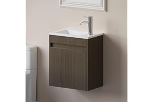 wonline 16" Small Bathroom Vanity Sink Combo Modern Wall Mounted Floating Cabinet W/Resin Basin Sink Top, Chrome Water Save Faucet & Pop Up Drain