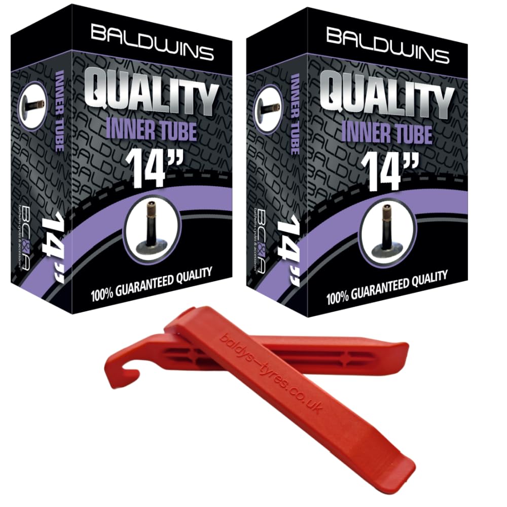 Baldwins Bike Inner Tube 14 x 1.75 to 2.25 Schrader Valve & BALDY'S TYRE LEVER (Pack of 2)