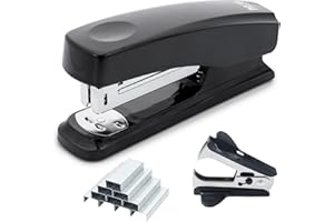 M&G Desktop Stapler with 25 Sheet Capacity, Two Binding Modes, Basic Stapler Set with 1000 Staples and Remover, Durable Staplers for Office School Home (Black)