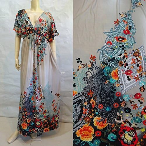 The Sisters Women Blue White Floral print VNeck Long Kimono Pregnant Dress Plus Size 2X 3X 4X 18 20 22 24