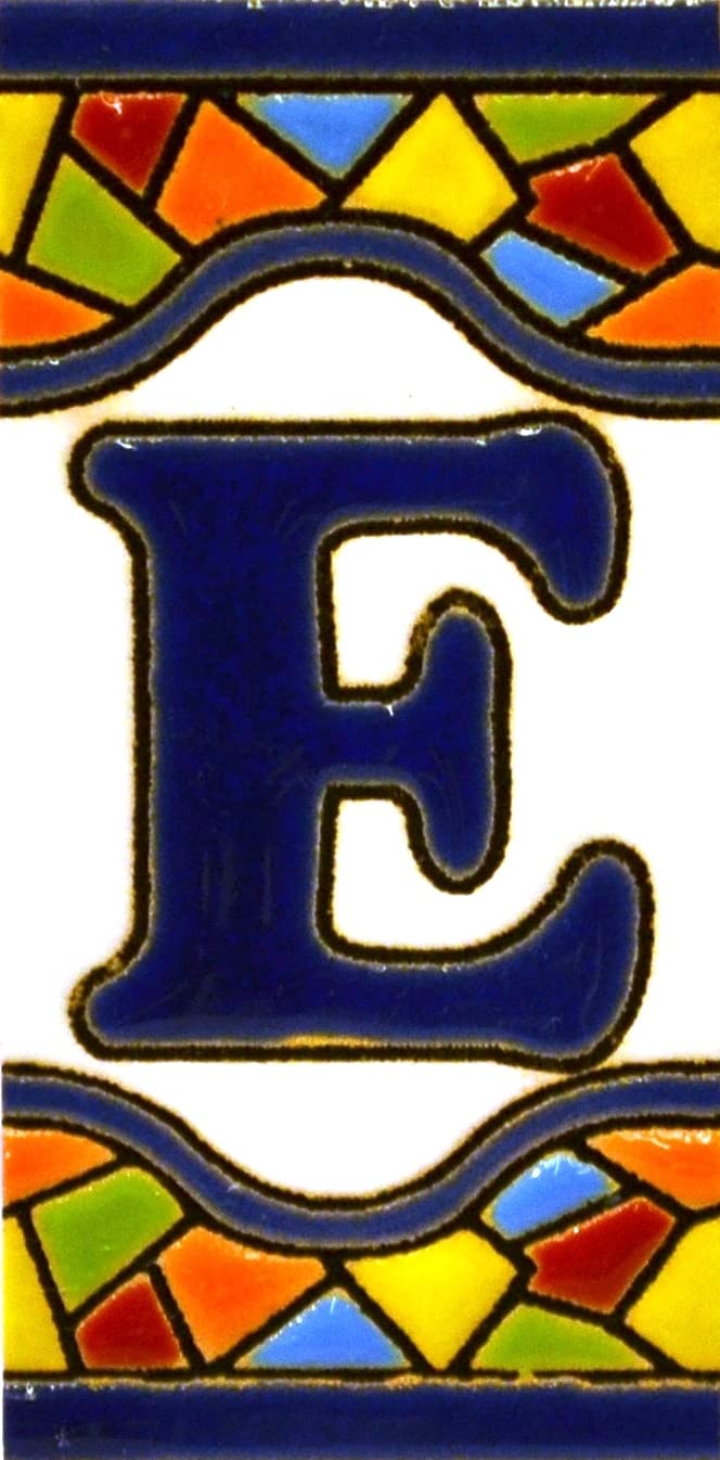 House letters 3 inch. Handpainted house letter tiles for signs, addresses and names. Address numbers for houses. House address numbers and letters. Design Design MOSAICO MINI 2,87" x 1,38" (LETTER E)