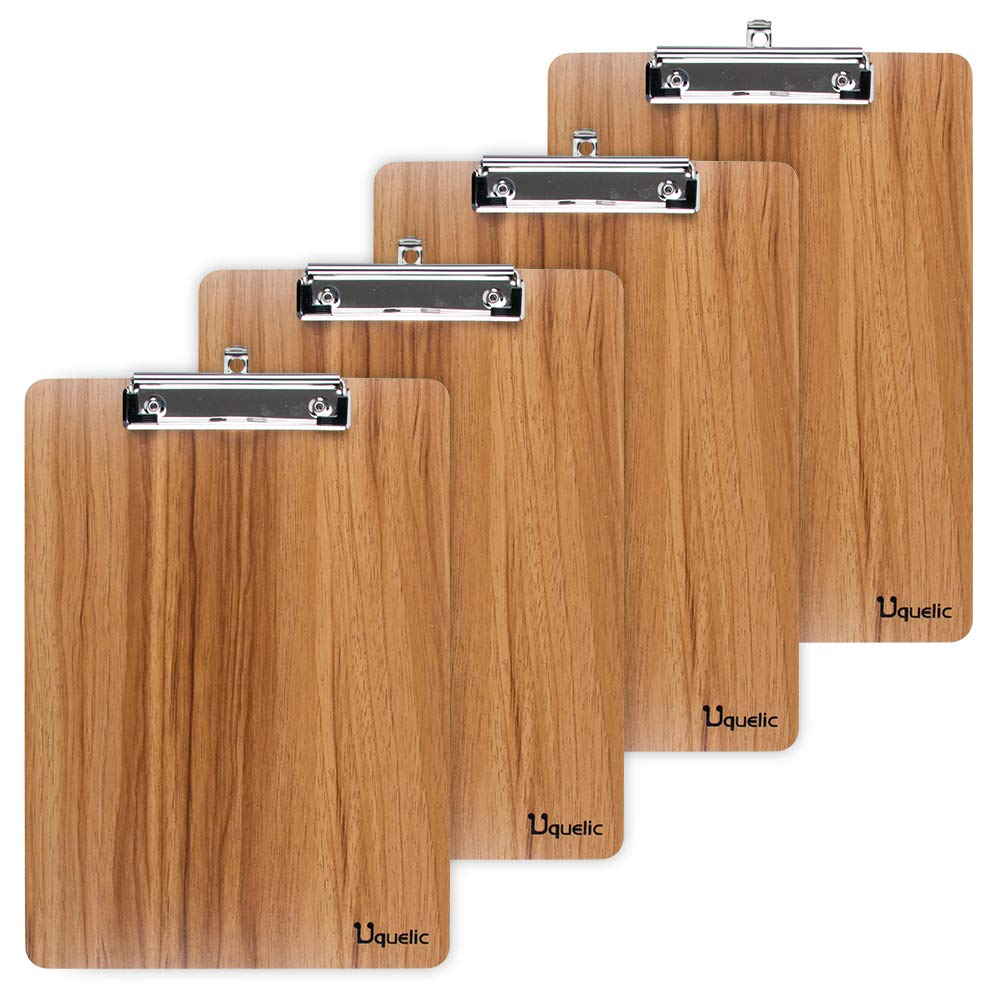 Uquelic 4pcs A5 Durable Wooden Clipboards with Hanging Hole, Designed for Office Work Classroom Business Restaurant (Brown, A5)